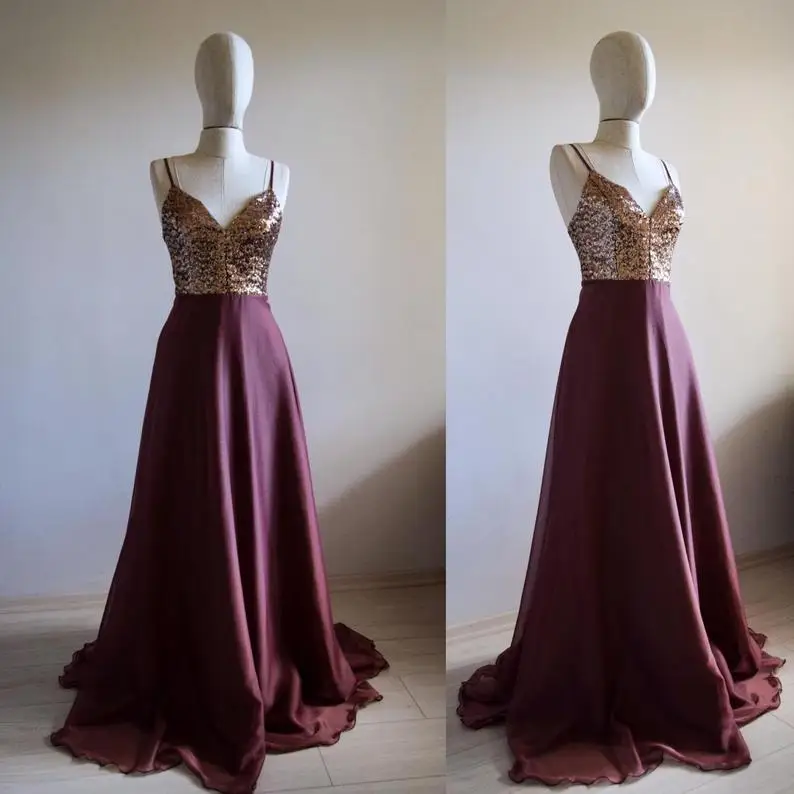 Spaghetti Straps Evening Dress A Line Sequins Party Dresses V Neck Off Shoulder Bridesmaid Dresses Chiffon Gowns Customized
Spaghetti Straps Evening Dress A Line Sequins Party Dresses V Neck Off Shoulder Bridesmaid Dresses Chiffon Gowns Customized
