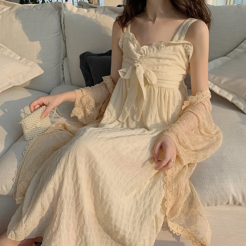 Fairy tube top straps high waist mid-length suspender dress with hollow lace cardigan sun protection clothing for women
Fairy tube top straps high waist mid-length suspender dress with hollow lace cardigan sun protection clothing for women