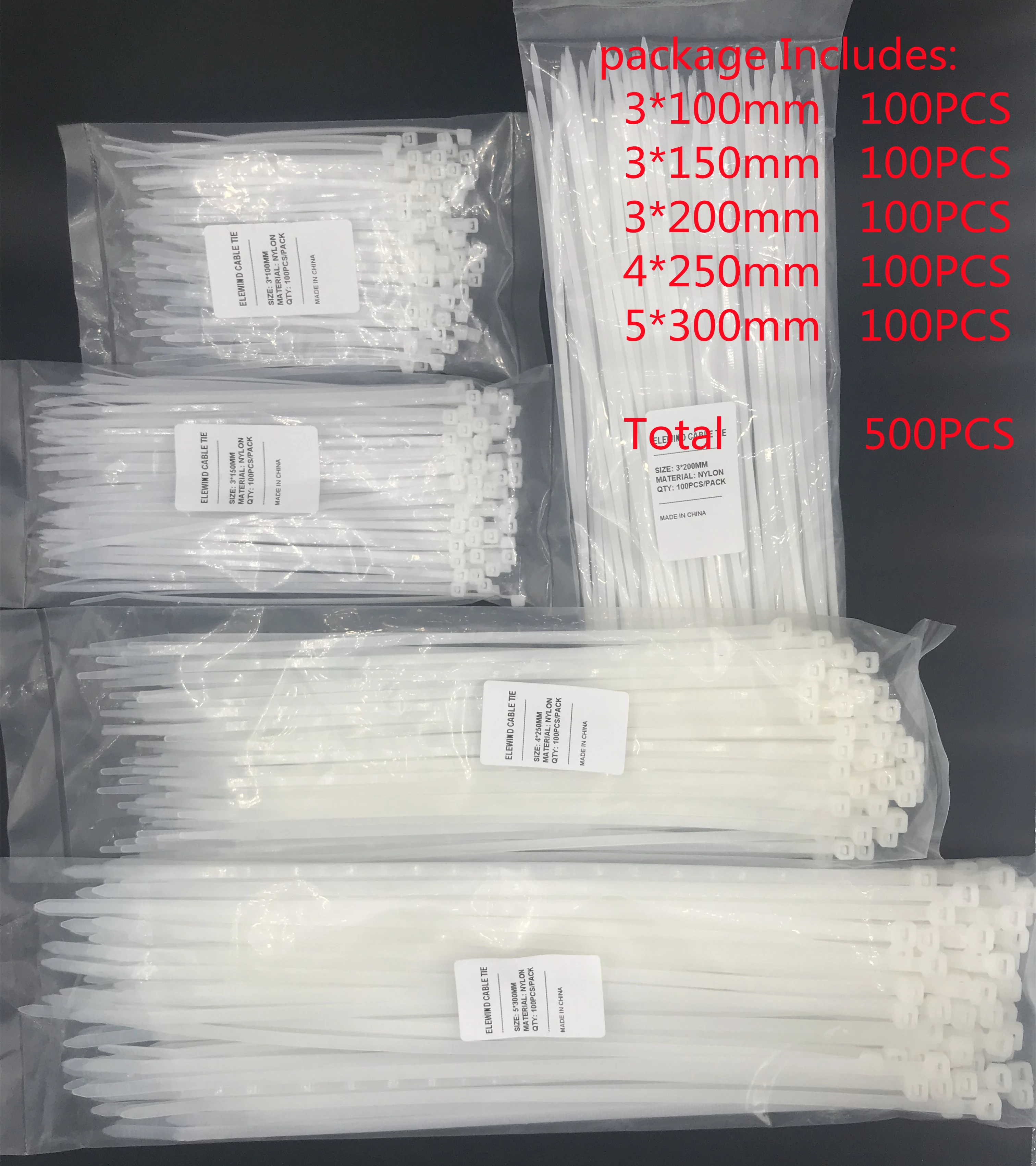 ELEWIND Self-locking plastic nylon Cable Ties Wire Zip Cable Tie white color 3*100 3*150 3*200 4*250 5*300 A whole set
ELEWIND Self-locking plastic nylon Cable Ties Wire Zip Cable Tie white color 3*100 3*150 3*200 4*250 5*300 A whole set