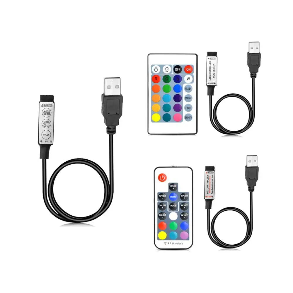 DC 5V USB LED RGB Controller Mini 3 Keys Dimmer /24Key IR Remoter /17Keys RF Wireless Remoter Control USB RGB LED Strip light
DC 5V USB LED RGB Controller Mini 3 Keys Dimmer /24Key IR Remoter /17Keys RF Wireless Remoter Control USB RGB LED Strip light
