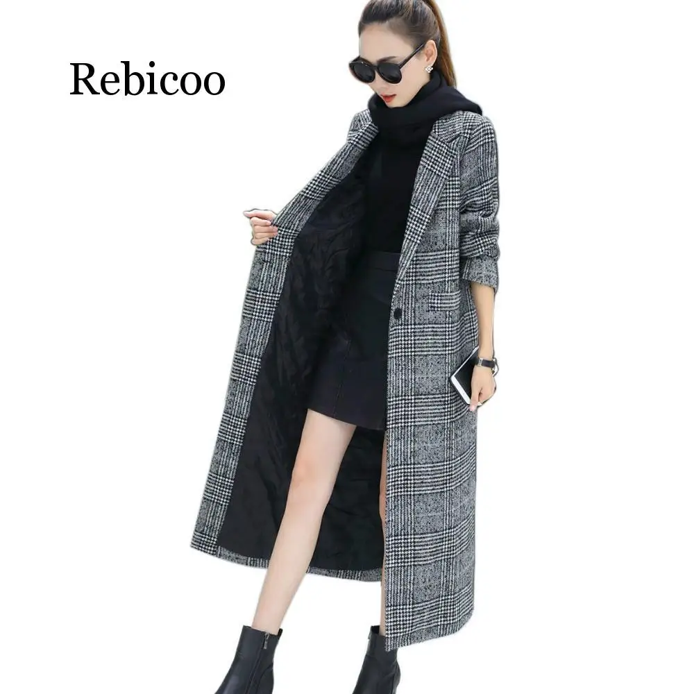 Women Wool Coat Plaid Women Loose Long Single Breasted Woolen Coats Winter Coat Woolen Overcoat Wool Jackets Trench
Women Wool Coat Plaid Women Loose Long Single Breasted Woolen Coats Winter Coat Woolen Overcoat Wool Jackets Trench