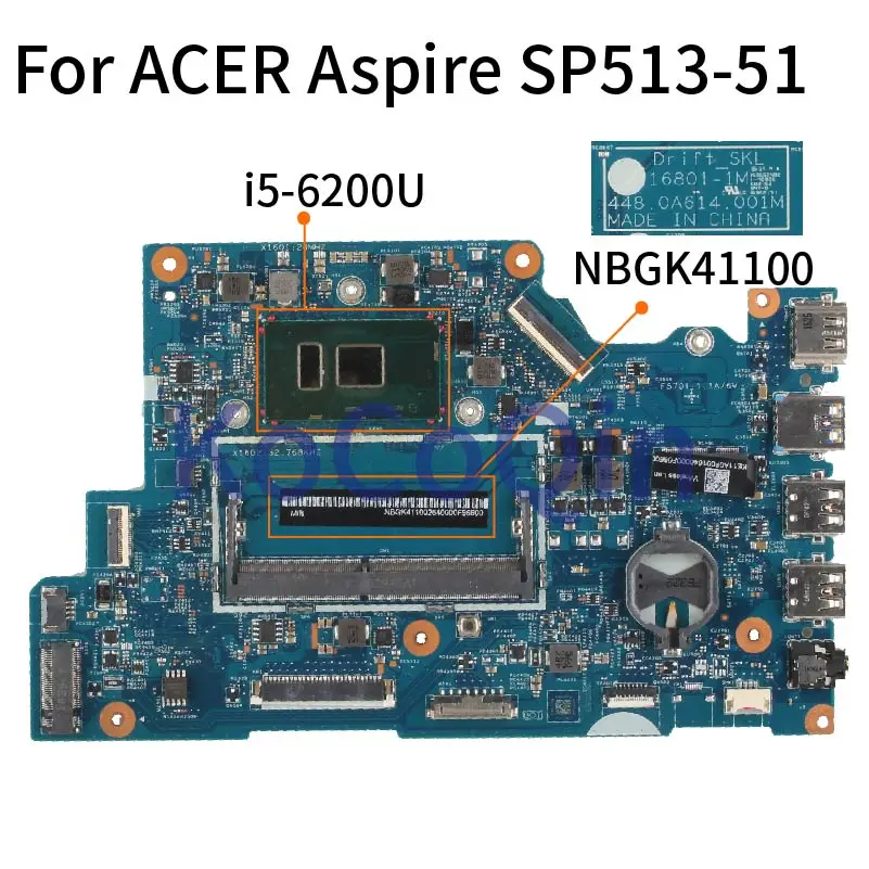 Материнская плата для ноутбука ACER Aspire спин 5 SP513-51 I5-6200U материнская плата для ноутбука 16801-1 448.0A614.001M SR2EY DDR4
Материнская плата для ноутбука ACER Aspire спин 5 SP513-51 I5-6200U материнская плата для ноутбука 16801-1 448.0A614.001M SR2EY DDR4