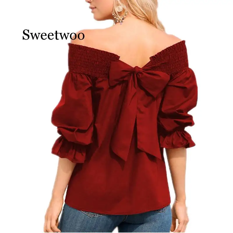 Autumn and winter long-sleeved women's new shirt back with bow loose slash neck womens fashion 5XL shirt
Autumn and winter long-sleeved women's new shirt back with bow loose slash neck womens fashion 5XL shirt