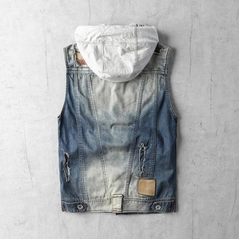 Mens Fashion Hoodie Sleeveless Denim Jacket Hole Ripped Slim Fit Cargo Vest Cowboy Tops Casual Male Vintage Work Waistcoat Vests
Mens Fashion Hoodie Sleeveless Denim Jacket Hole Ripped Slim Fit Cargo Vest Cowboy Tops Casual Male Vintage Work Waistcoat Vests