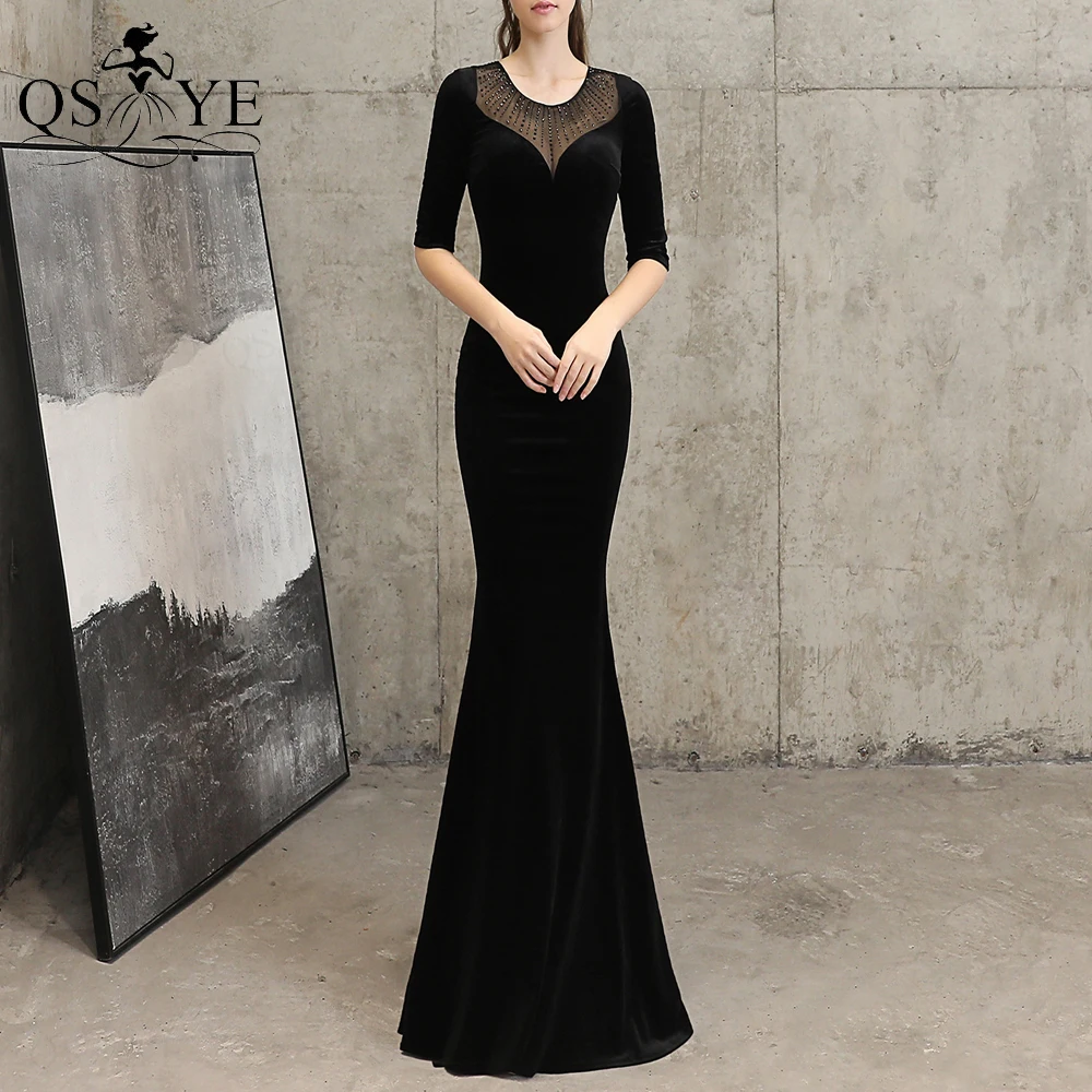 Black Velvet Evening Dress Scoop Neck Long Sleeves Prom Gown Elegant Mermaid Sequin Party Dress Hot Drill Fit Black Formal Gown
Black Velvet Evening Dress Scoop Neck Long Sleeves Prom Gown Elegant Mermaid Sequin Party Dress Hot Drill Fit Black Formal Gown