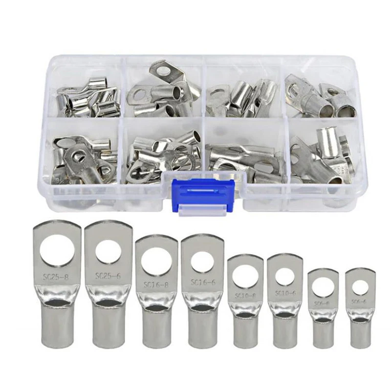 60pcs Bolt Hole Tinned Copper Cable lugs Battery Terminals set Wire terminals connector SC10-6 SC16-8 SC25-8
60pcs Bolt Hole Tinned Copper Cable lugs Battery Terminals set Wire terminals connector SC10-6 SC16-8 SC25-8