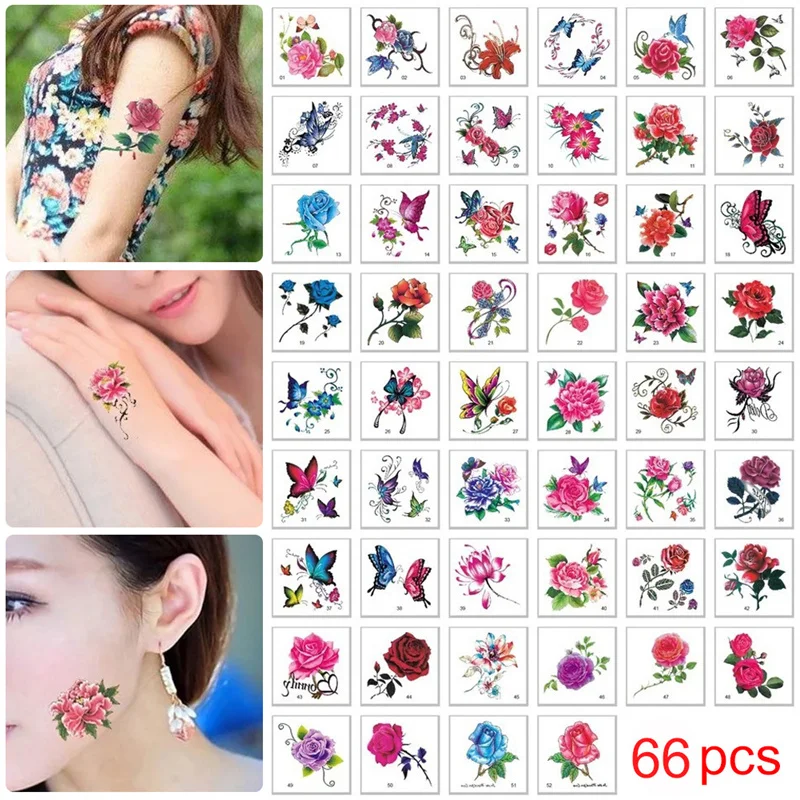 66pcs Rose Flower Temporary Tattoo Water Transfer Tattoo Sticker Women Body Art Temporary Tattoo Flash Tatoos
66pcs Rose Flower Temporary Tattoo Water Transfer Tattoo Sticker Women Body Art Temporary Tattoo Flash Tatoos