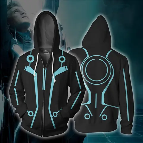 Movie TV Tron: Legacy Sweatshirts Cosplay Costumes 3D Printed Fashion Autumn Spring Men Women Hooded Zipper Jacket Coat