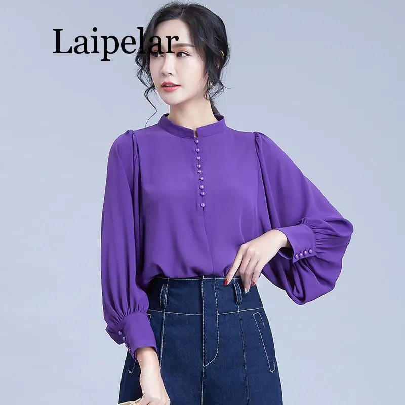 Spring Lantern Sleeve Stand Collar Ladies Purple Shirt Loose Multicolor Women Cute Chiffon Office Blouse for Girls Plus Size
Spring Lantern Sleeve Stand Collar Ladies Purple Shirt Loose Multicolor Women Cute Chiffon Office Blouse for Girls Plus Size