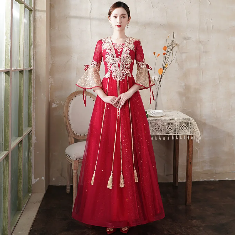 Classic Chinese Bride Toast Clothes Long Party Gowns Appliques Embroidery Formal Lady Evening Dress Robe De Soiree
Classic Chinese Bride Toast Clothes Long Party Gowns Appliques Embroidery Formal Lady Evening Dress Robe De Soiree