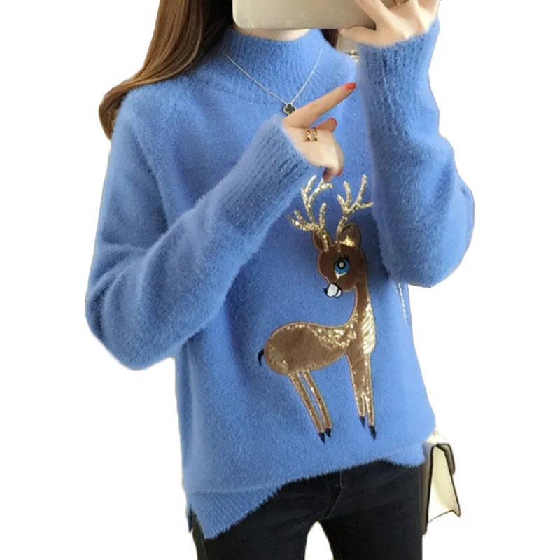 Imitation Mink Velvet Sweater Women Pullover New Autumn Winter Korean Embroidery Half Turtleneck Knitted Sweater Jumper Female
Imitation Mink Velvet Sweater Women Pullover New Autumn Winter Korean Embroidery Half Turtleneck Knitted Sweater Jumper Female