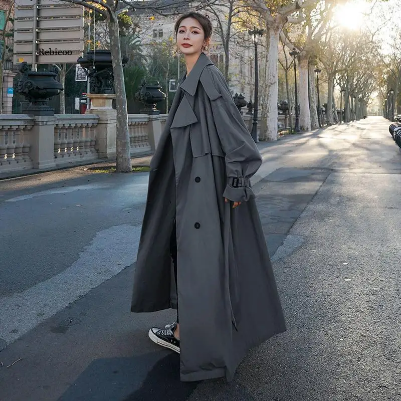 Korean Style Loose Oversized X-Long Women's Trench Coat Double-Breasted Belted Lady Cloak Windbreaker Spring Fall Outerwear Grey
Korean Style Loose Oversized X-Long Women's Trench Coat Double-Breasted Belted Lady Cloak Windbreaker Spring Fall Outerwear Grey