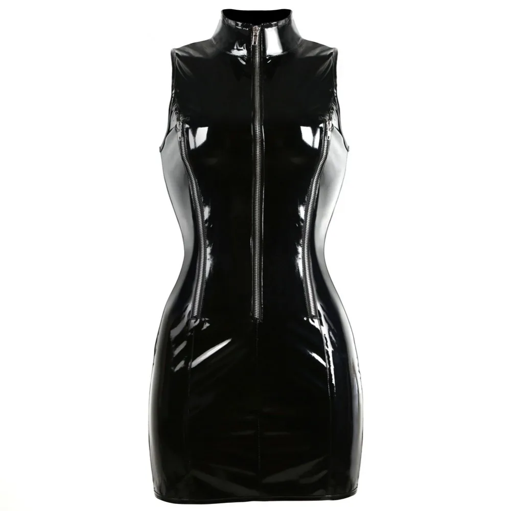 Women Gothic Black PVC Faux Leather Dress Sleeveless 3 Zipper Slim Sexy Dress Clubwear Party DS Costume
Women Gothic Black PVC Faux Leather Dress Sleeveless 3 Zipper Slim Sexy Dress Clubwear Party DS Costume