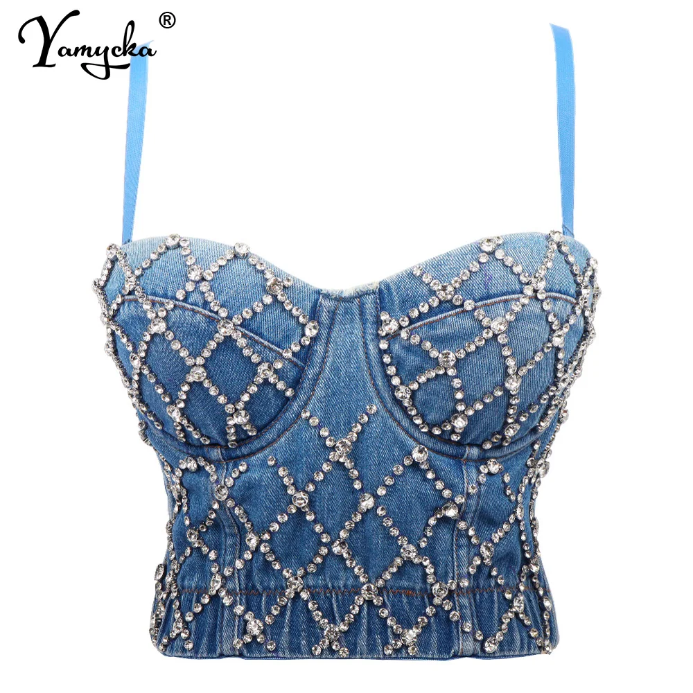 Sexy halter Denim Rhinestone corset crop top women summer y2k Vintage clothes Party tank top rave night club outfits womens tops
Sexy halter Denim Rhinestone corset crop top women summer y2k Vintage clothes Party tank top rave night club outfits womens tops