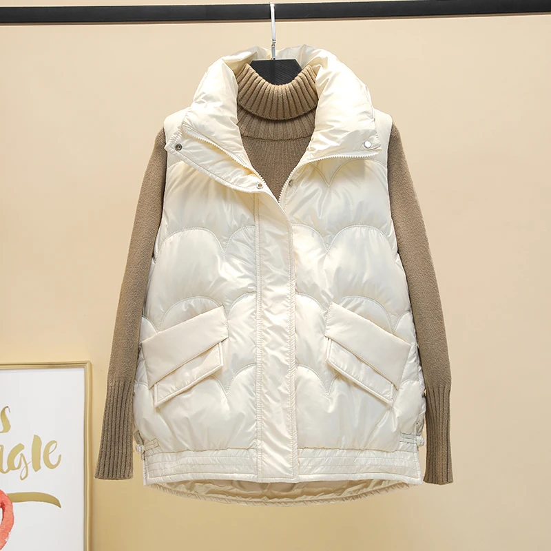 Women Glossy Bright Cotton Padded Vest Stand Collar Warm Casual Sleeveless Vest Jacket Female Winter Down Cotton Waistcoat
Women Glossy Bright Cotton Padded Vest Stand Collar Warm Casual Sleeveless Vest Jacket Female Winter Down Cotton Waistcoat