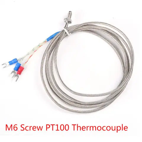 M6 Screw Bolt Head PT100 RTD Resistance Temperature Detector Thermal Sensor 3 Wires Cable for Boiler Oven Temperature Controller