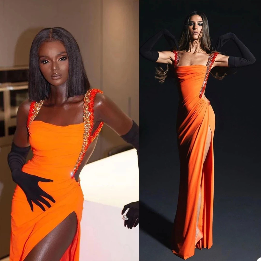 Evening Dress 2025 Sexy Slim Orange Color Side Split Crystal Straps Formal Prom Gowns Backless Long Party Wear
Evening Dress 2025 Sexy Slim Orange Color Side Split Crystal Straps Formal Prom Gowns Backless Long Party Wear