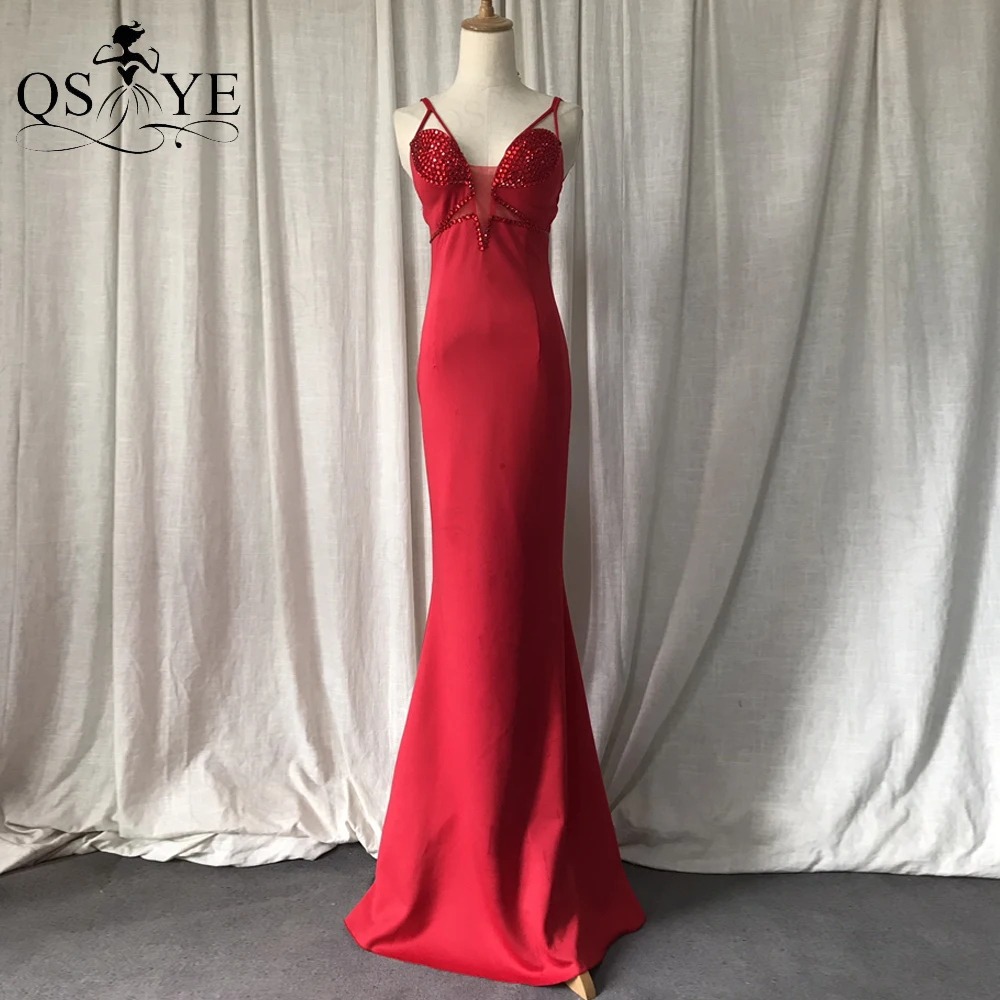 Sexy Red Prom Dresses Shoulder Straps V Neck Evening Gown Crystal Bead Dress Stretchy Mermaid Women Party Gown Fit Chic Prom
Sexy Red Prom Dresses Shoulder Straps V Neck Evening Gown Crystal Bead Dress Stretchy Mermaid Women Party Gown Fit Chic Prom