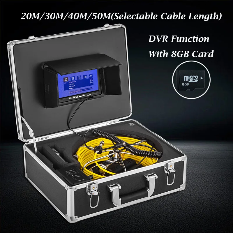 20-50m Cable IP68 Waterproof 23mm Pipe Video Camera DVR Recorder With 8GB SD Card 7" Endoscope Industrial Inspection System
20-50m Cable IP68 Waterproof 23mm Pipe Video Camera DVR Recorder With 8GB SD Card 7" Endoscope Industrial Inspection System