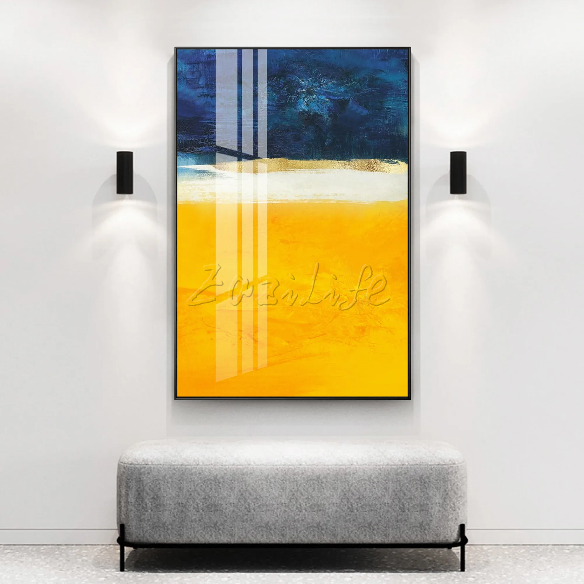 Modern abstract blue yellow white oil painting on Canvas decoration hand painted wall art Picture For Living Room
Modern abstract blue yellow white oil painting on Canvas decoration hand painted wall art Picture For Living Room
