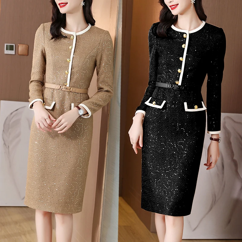 2021 New Tweed Bodycon Dress Women Autumn Winter Long Sleeve Vintage Female Elegant Woolen Ladies Office Dress With Belt
2021 New Tweed Bodycon Dress Women Autumn Winter Long Sleeve Vintage Female Elegant Woolen Ladies Office Dress With Belt