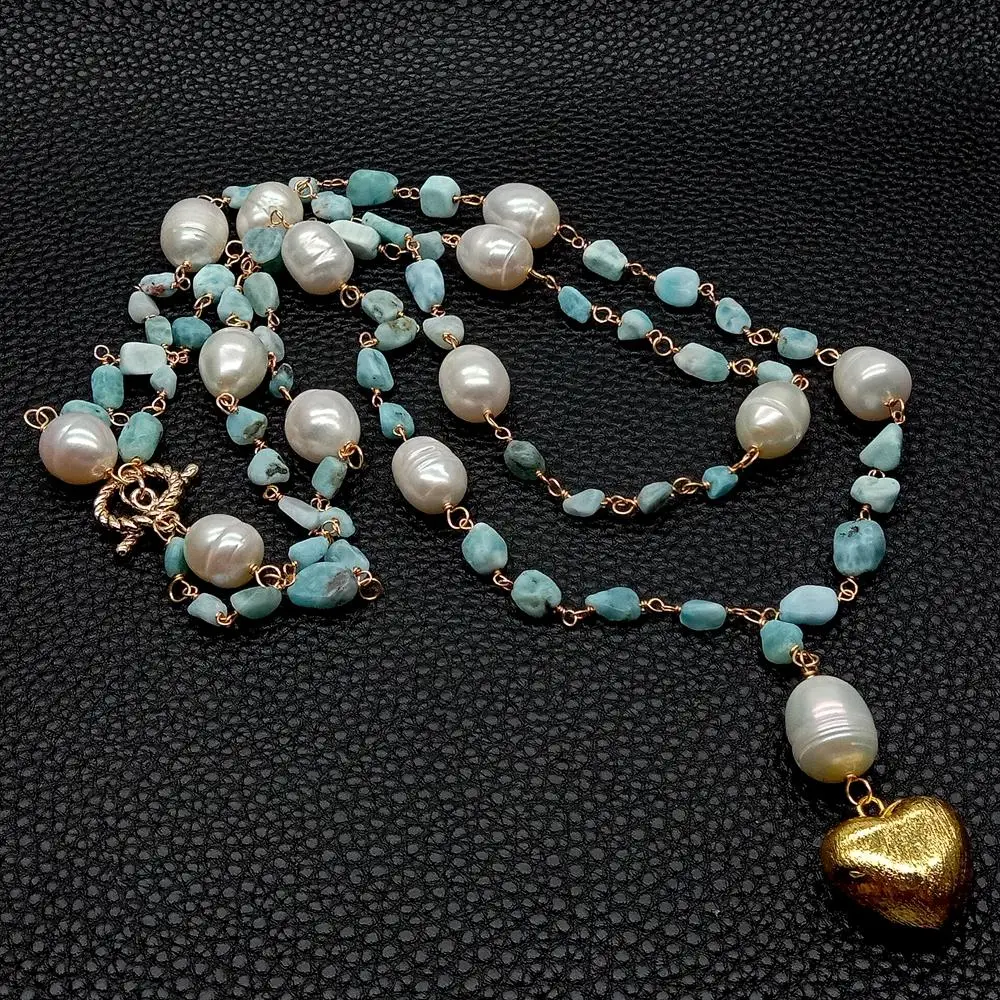 Y·YING Blue Larimars White Rice freshwater Pearl statement Necklace Heart Brushed Gold Plated Pendant necklace 21"
Y·YING Blue Larimars White Rice freshwater Pearl statement Necklace Heart Brushed Gold Plated Pendant necklace 21"