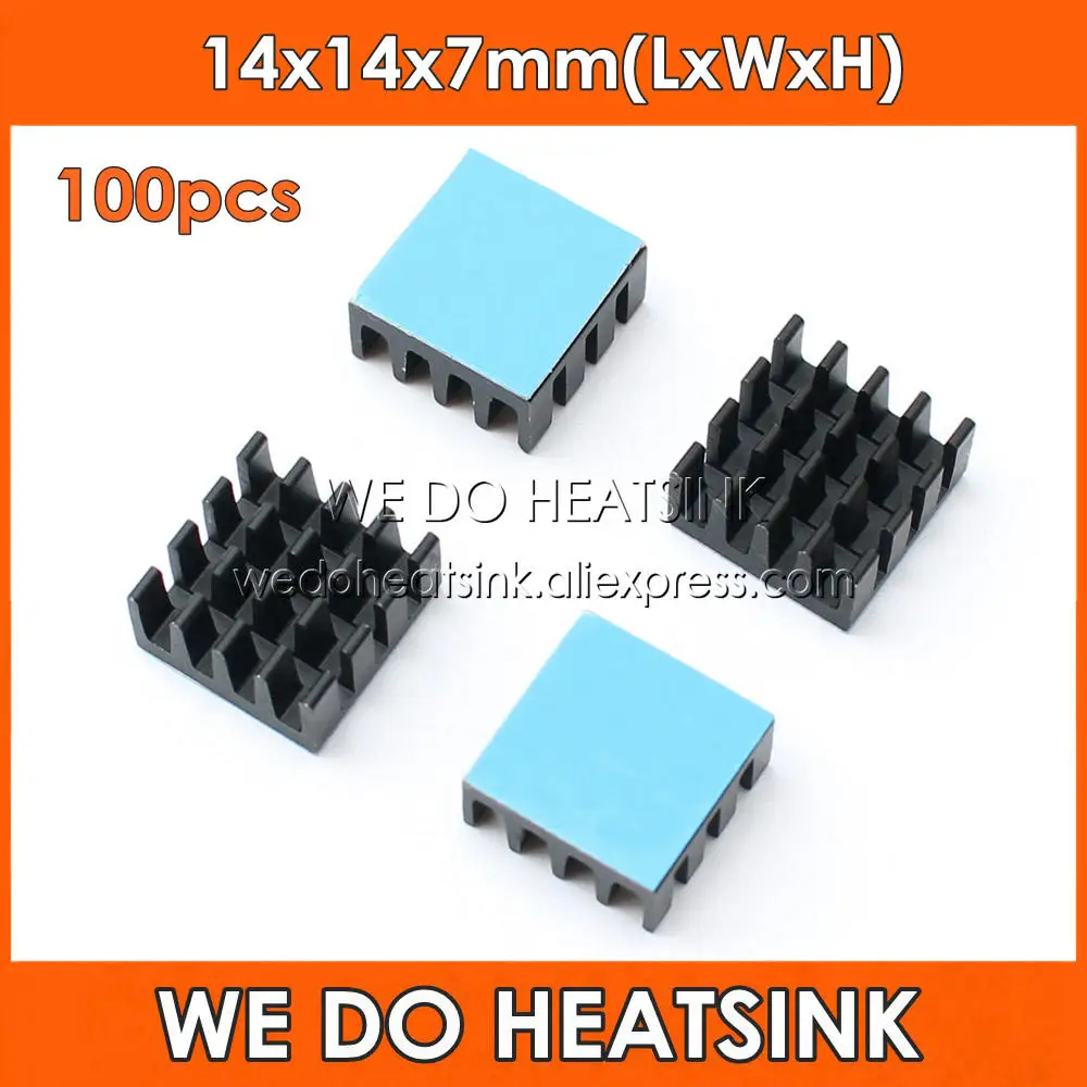 WE DO HEATSINK 100pcs 14x14x7mm Black Anodized Aluminum Heatsink Radiator Cooler With Thermal Double Sided Adhesive Tape Pad
WE DO HEATSINK 100pcs 14x14x7mm Black Anodized Aluminum Heatsink Radiator Cooler With Thermal Double Sided Adhesive Tape Pad