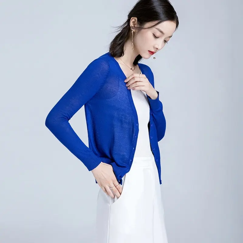 Summer Thin Jacket Women Cardigan Blue Green Full Sleeve Single Breasted V-Neck Thin Outerwear Womens Sueter Mujer 185013
Summer Thin Jacket Women Cardigan Blue Green Full Sleeve Single Breasted V-Neck Thin Outerwear Womens Sueter Mujer 185013