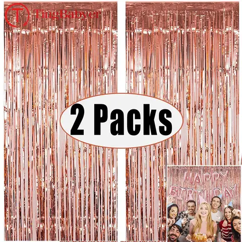 2Pack Tinsel Fringe Curtain Happy Birthday Party Decorations Adult Kids Boy Girl 1 2 3 5 10 11 13 15 25 30 35 40 50 60 Year Old