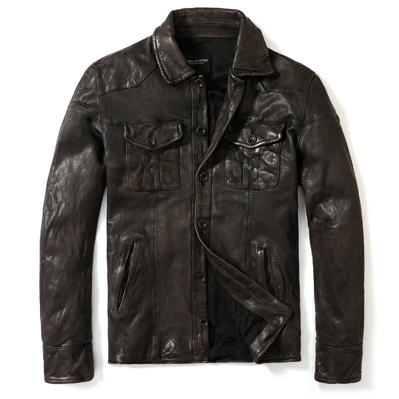 Men's pleated first layer sheepskin leather jacket issued on behalf of uncoated slim leather jacket
Men's pleated first layer sheepskin leather jacket issued on behalf of uncoated slim leather jacket
