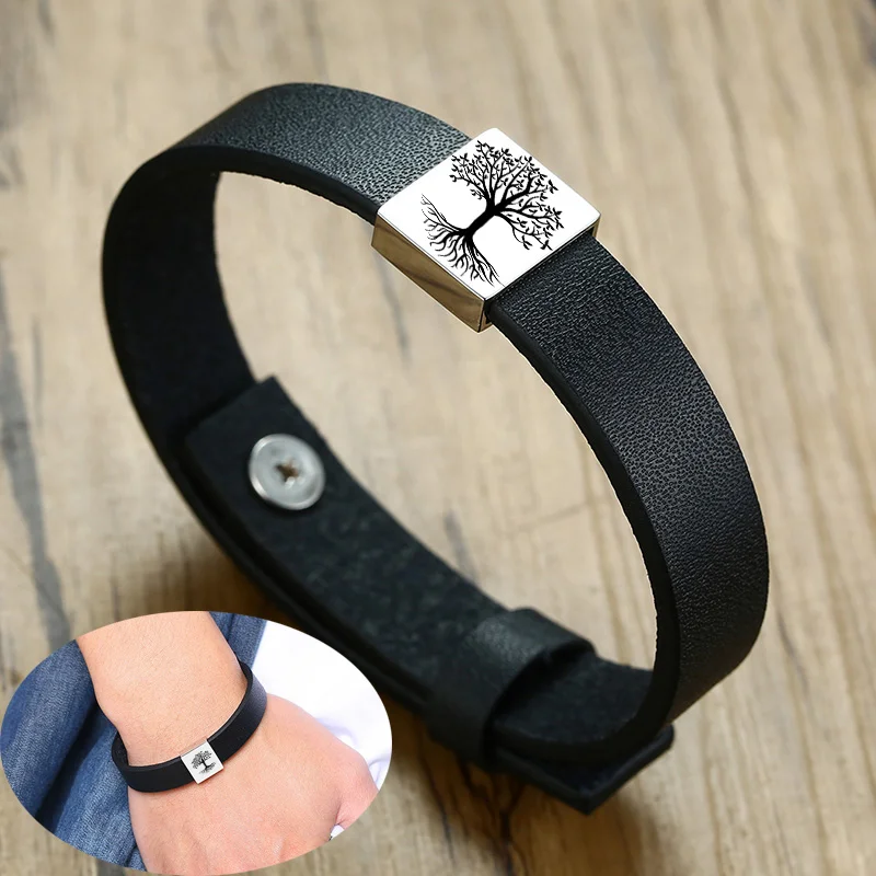 Браслет кожаный с гравировкой Древа Жизни, из нержавеющей стали
Браслет кожаный с гравировкой Древа Жизни, из нержавеющей стали