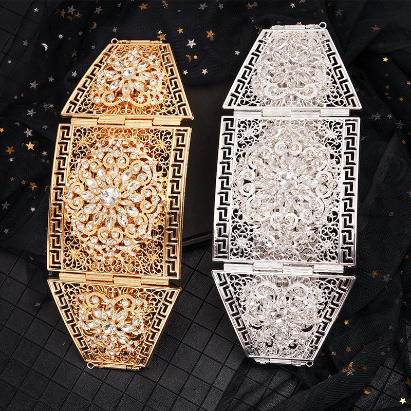 Morocco's latest style oversize wedding belt latest product hollowed-out flower rhinestone metal belt king of the party
Morocco's latest style oversize wedding belt latest product hollowed-out flower rhinestone metal belt king of the party