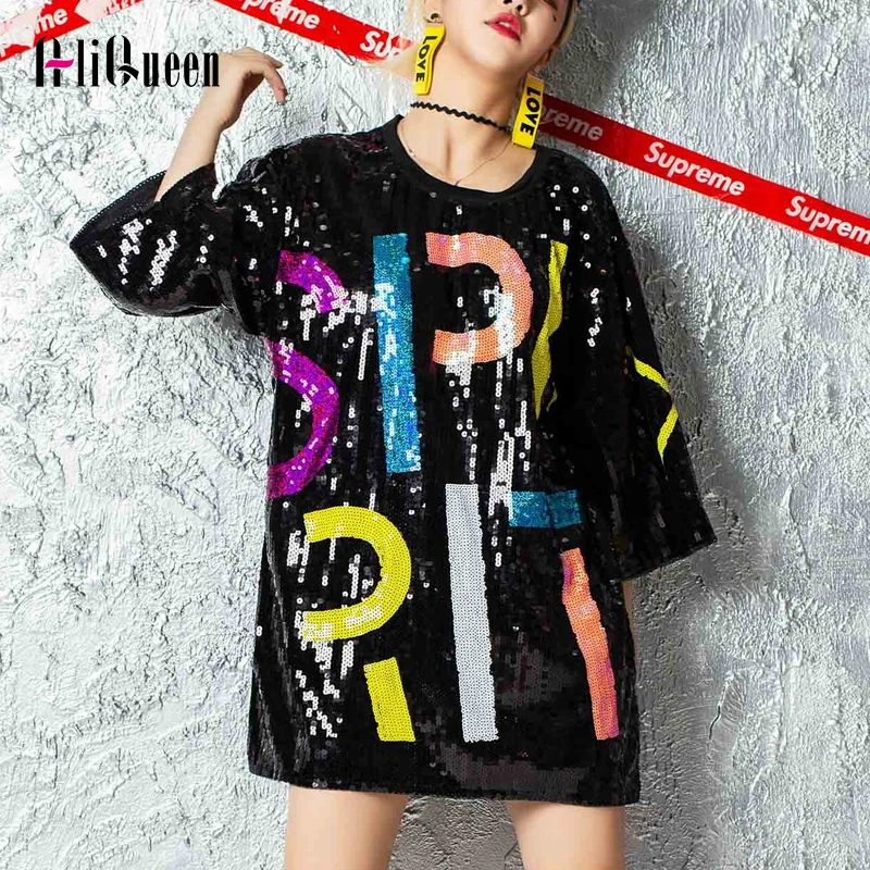 Runway Summer Women's Words Print Sequined Tshirts Short Sleeve Round Neck Loose Hip Hop Fashion Streetwear Long T-shirt Tops
Runway Summer Women's Words Print Sequined Tshirts Short Sleeve Round Neck Loose Hip Hop Fashion Streetwear Long T-shirt Tops