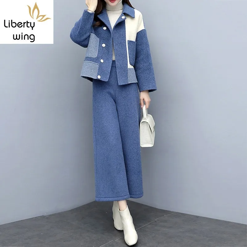 Elegant Ladies Winter Wool Blends Two Piece Set Women Wide Leg Pants Colors Mixed Matching Sets Office Slim Fit Coat Outfits
Elegant Ladies Winter Wool Blends Two Piece Set Women Wide Leg Pants Colors Mixed Matching Sets Office Slim Fit Coat Outfits