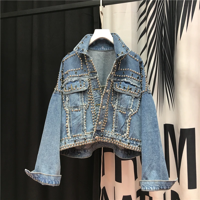 Diamond Beaded Denim Jacket Women Retro Loose-Fit Cropped Denim Jacket Women's Spring Autumn New Jean Jacket Coat Blue Femme
Diamond Beaded Denim Jacket Women Retro Loose-Fit Cropped Denim Jacket Women's Spring Autumn New Jean Jacket Coat Blue Femme