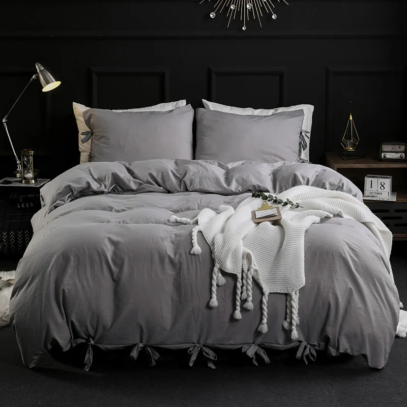 Grey Duvet Cover Set with Pillowcases Fashion Bowknot Washed Cotton Women Girls Bed Cover Bedclothes Home Bedding Set Queen Size
Grey Duvet Cover Set with Pillowcases Fashion Bowknot Washed Cotton Women Girls Bed Cover Bedclothes Home Bedding Set Queen Size