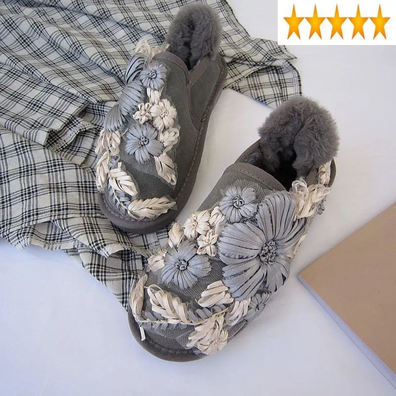 Hand Cotton Shoes Stereoscopic Flowers Hook Wool Yarn Cowhide Snow Rubber Sole Non-Slip Hard-Wearing Womens Ankle Boots
Hand Cotton Shoes Stereoscopic Flowers Hook Wool Yarn Cowhide Snow Rubber Sole Non-Slip Hard-Wearing Womens Ankle Boots