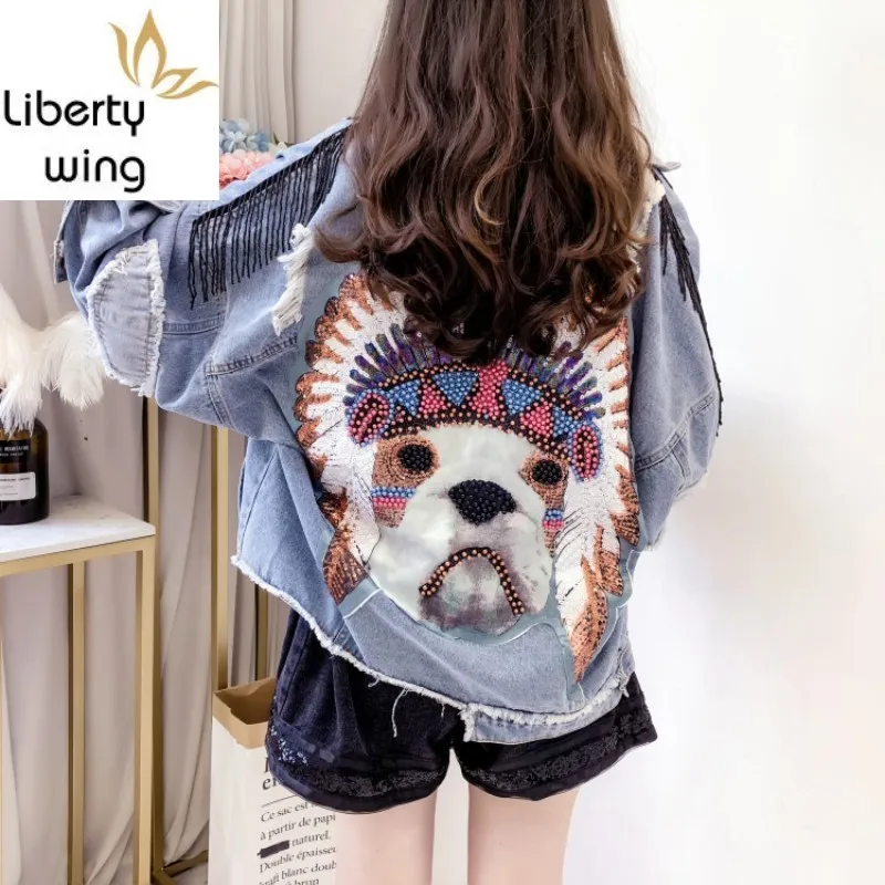 Harajuku Back Embroidered Flares Sequins Womens Denim Jackets Beading Tassel Hole Ripped Patchs Long Sleeve Female Loose Coats
Harajuku Back Embroidered Flares Sequins Womens Denim Jackets Beading Tassel Hole Ripped Patchs Long Sleeve Female Loose Coats