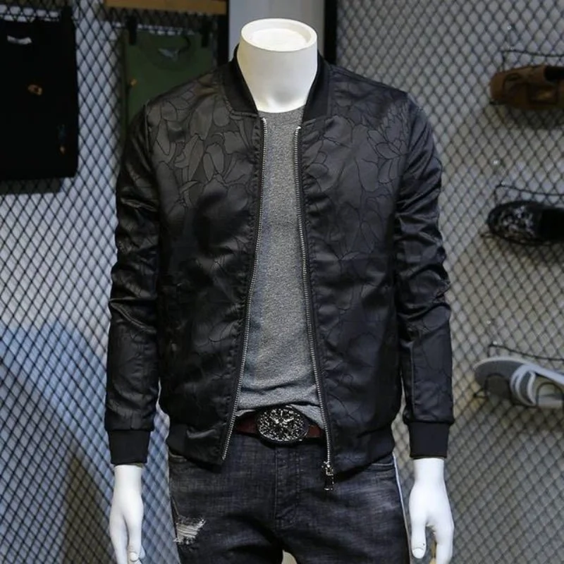 Casual Men Jacket Stand Collar Zipper Jacquard Embroidery Solid Long-Sleeve Males Outerwear Spring Autumn Fashion Slim Fit Black
Casual Men Jacket Stand Collar Zipper Jacquard Embroidery Solid Long-Sleeve Males Outerwear Spring Autumn Fashion Slim Fit Black