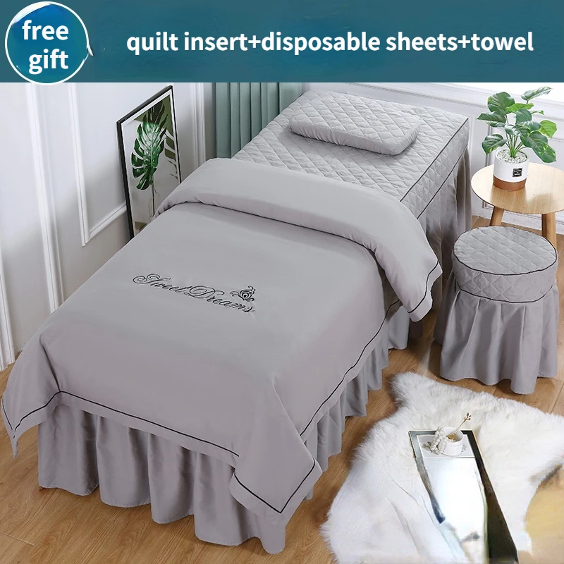 Embroidery Massage Bedding Sets for Beauty Salon, Tuina Spa Bed Sheets, Bed Cover Pillowcase, Stoolcover, Duvet Cover Sets, 4Pcs
Embroidery Massage Bedding Sets for Beauty Salon, Tuina Spa Bed Sheets, Bed Cover Pillowcase, Stoolcover, Duvet Cover Sets, 4Pcs