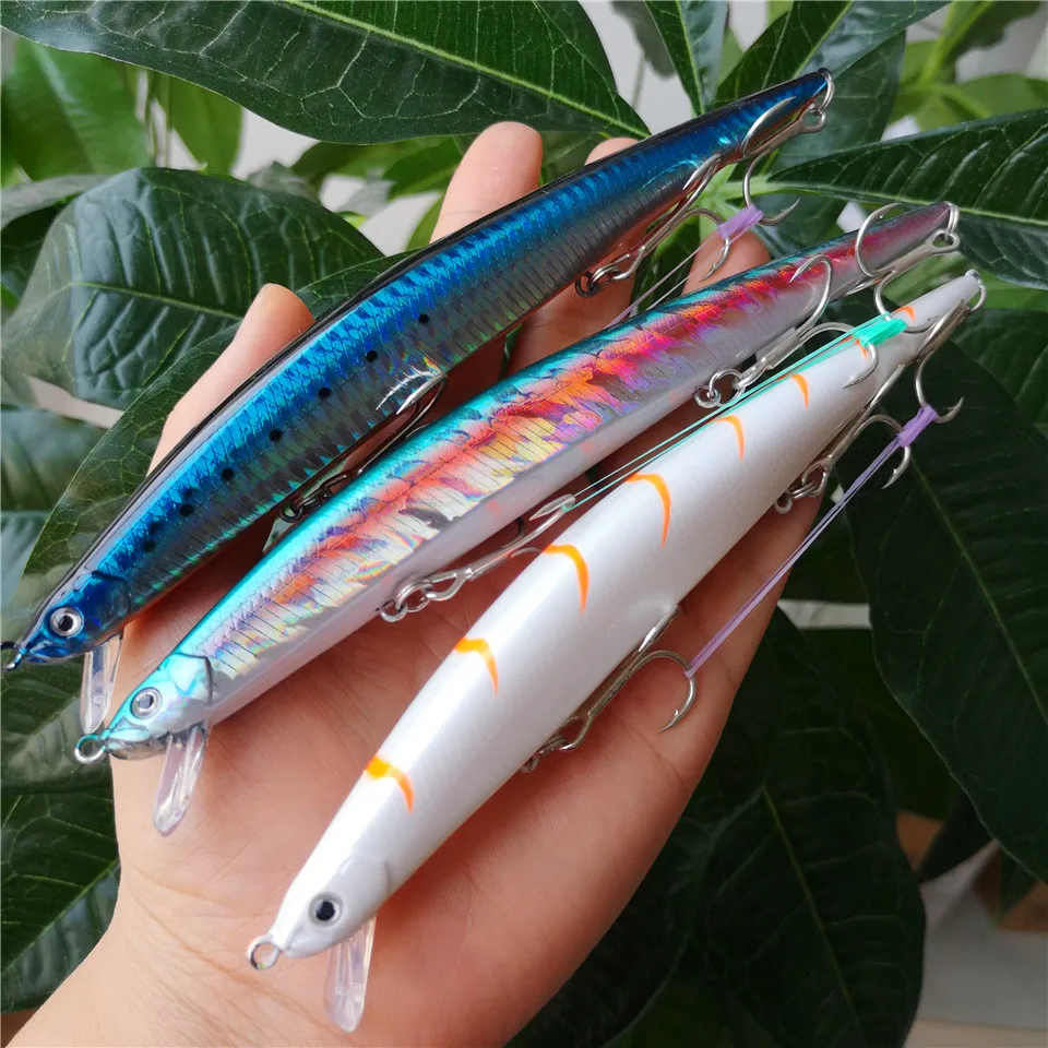 SWOLFY 3pcs/Lot Fishing Floating Minnow Lure 30g/175mm 7colors Big Sea Artificial Jerkbait Hard Wobblers Swimming Bait 
SWOLFY 3pcs/Lot Fishing Floating Minnow Lure 30g/175mm 7colors Big Sea Artificial Jerkbait Hard Wobblers Swimming Bait