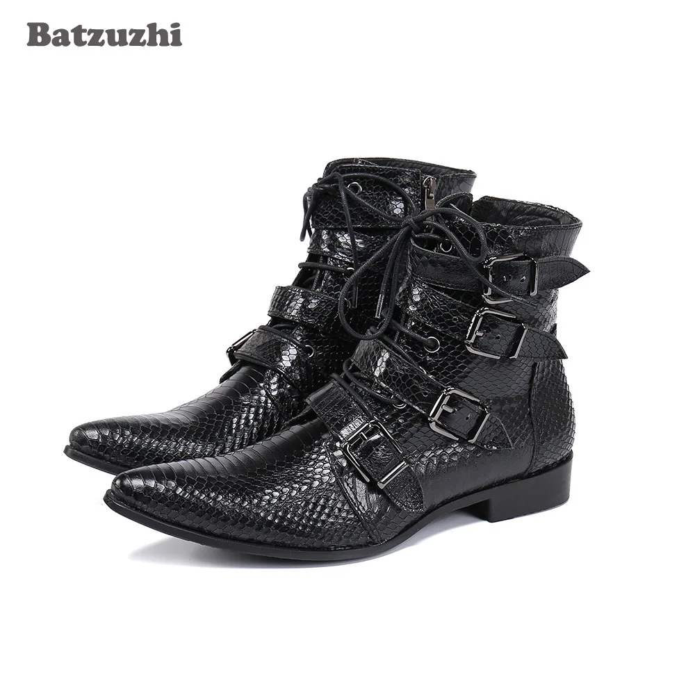 Batzuzhi Rock Western Cowboy Men's Boots Pointed Toe Black Genuine Leather Ankle Boots Buckles Zip Motorcycle Boots Men, 38-46
Batzuzhi Rock Western Cowboy Men's Boots Pointed Toe Black Genuine Leather Ankle Boots Buckles Zip Motorcycle Boots Men, 38-46