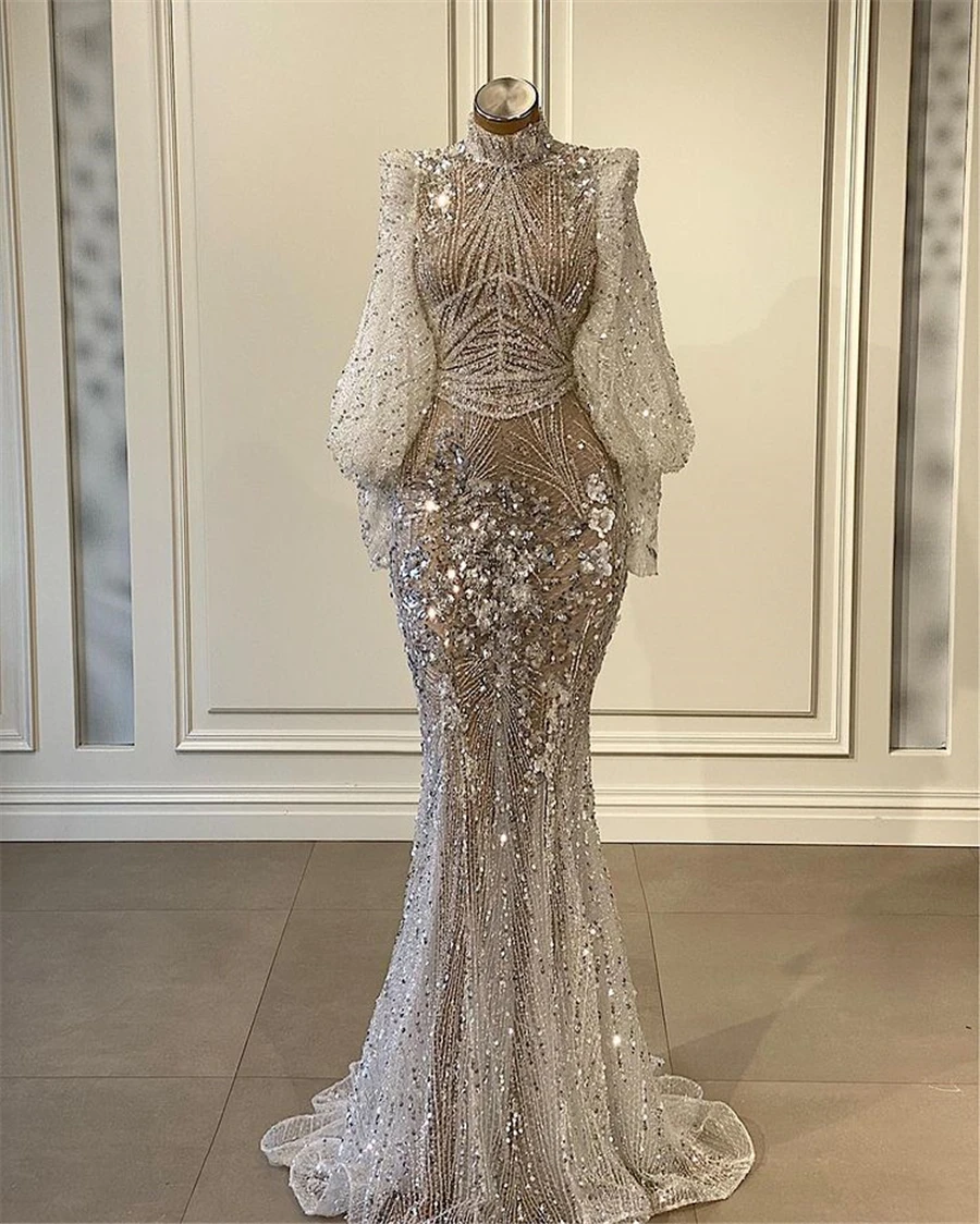 Glitter Luxury Mermaid Evening Dress Long Sleeves Beads Prom Gowns Puffy Floor Length Party Dresses Custom Made
Glitter Luxury Mermaid Evening Dress Long Sleeves Beads Prom Gowns Puffy Floor Length Party Dresses Custom Made