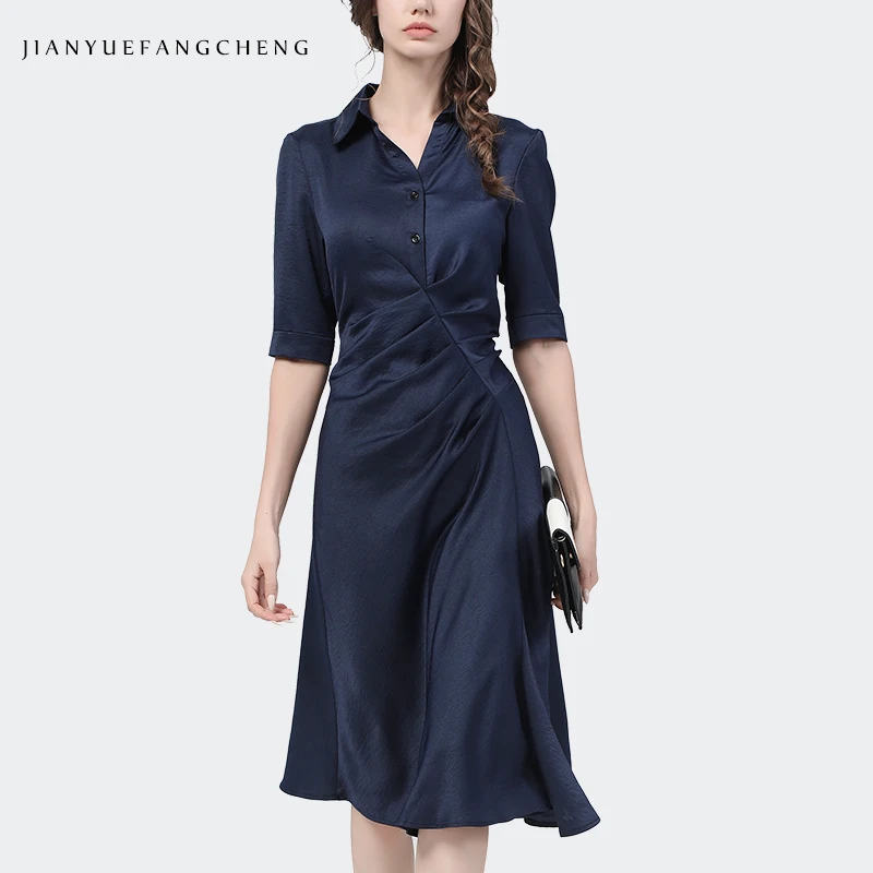 Fashion Womens Summer Blue Shirt Dress Mid-Length Ruched Short Sleeve Turn-down Collar Elegant Bodycon A-Line Working Dresses
Fashion Womens Summer Blue Shirt Dress Mid-Length Ruched Short Sleeve Turn-down Collar Elegant Bodycon A-Line Working Dresses