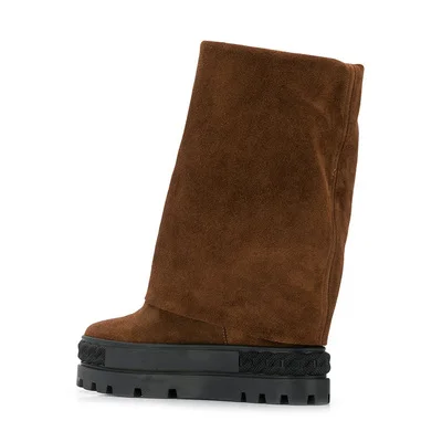 Bottine Femme Winter 8CM Height Increasing Wedges Mid-Calf Boots Double Platform Woman Snow Fashion Botas Genuine leather Punk
Bottine Femme Winter 8CM Height Increasing Wedges Mid-Calf Boots Double Platform Woman Snow Fashion Botas Genuine leather Punk