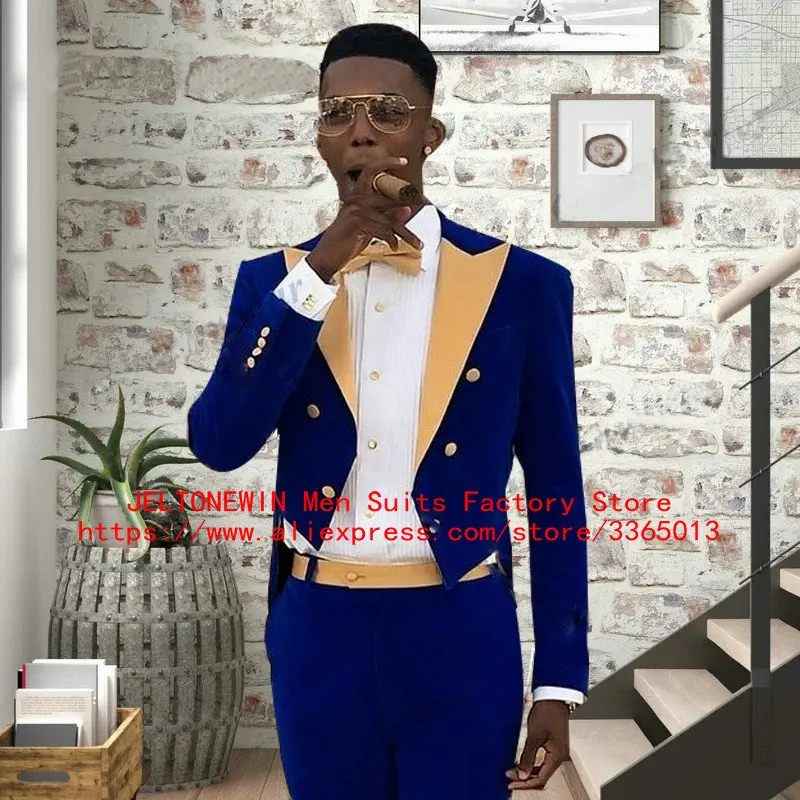 JELTONEWIN Royal Blue Velvet Tuxedo Tailcoat Design Wedding Party Men Suits Gold Peaked Lapel Groom Wear Costume Homme 2 Pieces
JELTONEWIN Royal Blue Velvet Tuxedo Tailcoat Design Wedding Party Men Suits Gold Peaked Lapel Groom Wear Costume Homme 2 Pieces