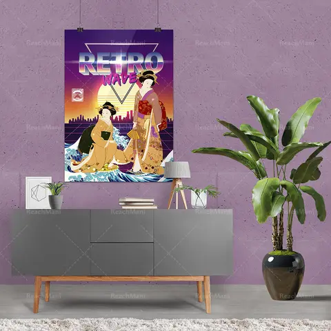 Synthwave Space: Ukiyo-e Japanese art prints, poster prints, wall art, home decoration-