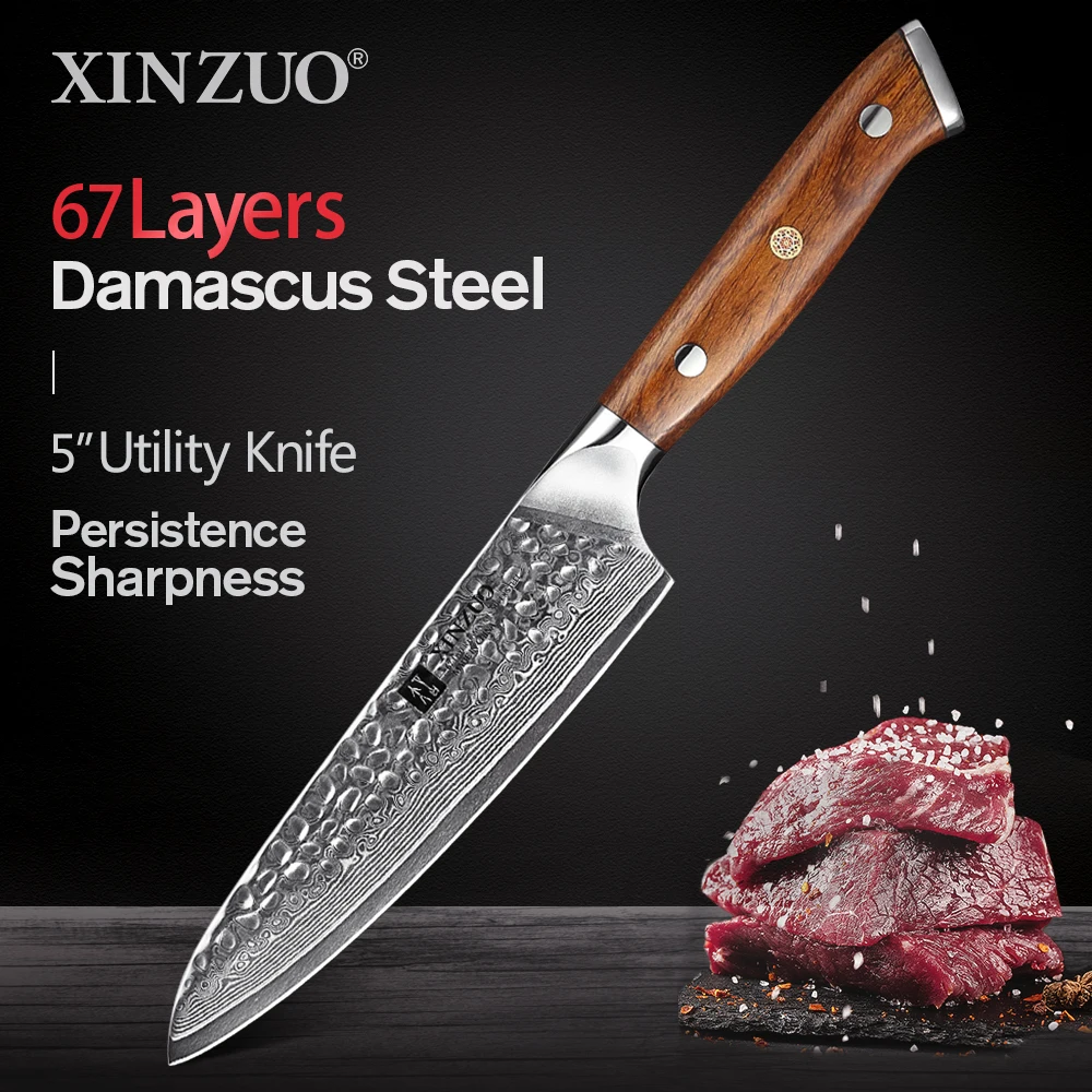 XINZUO 5 Inch Utility Knife Damascus Steel Paring Kitchen Knives Cooking Tools Natural Veins Stainless Steel Fruit Knife
XINZUO 5 Inch Utility Knife Damascus Steel Paring Kitchen Knives Cooking Tools Natural Veins Stainless Steel Fruit Knife