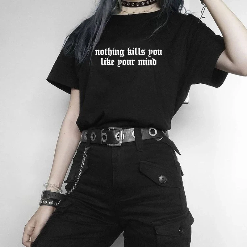 Summer Top Nothing Kills You Letter Printed T-shirt Women Fashion Hipster Grunge Funny Graphic T Shirts Dark Female Harajuku Tee
Summer Top Nothing Kills You Letter Printed T-shirt Women Fashion Hipster Grunge Funny Graphic T Shirts Dark Female Harajuku Tee