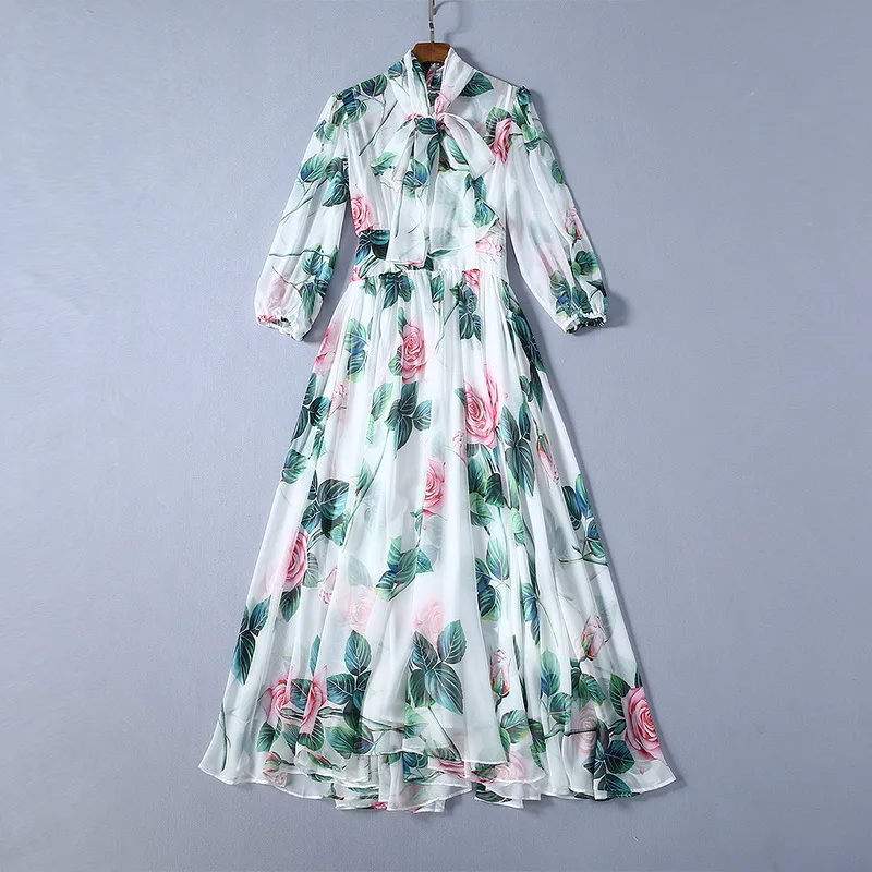 Spring 2020 for European and American women's wear Rose print long sleeve scarf collar Fashion dress
Spring 2020 for European and American women's wear Rose print long sleeve scarf collar Fashion dress